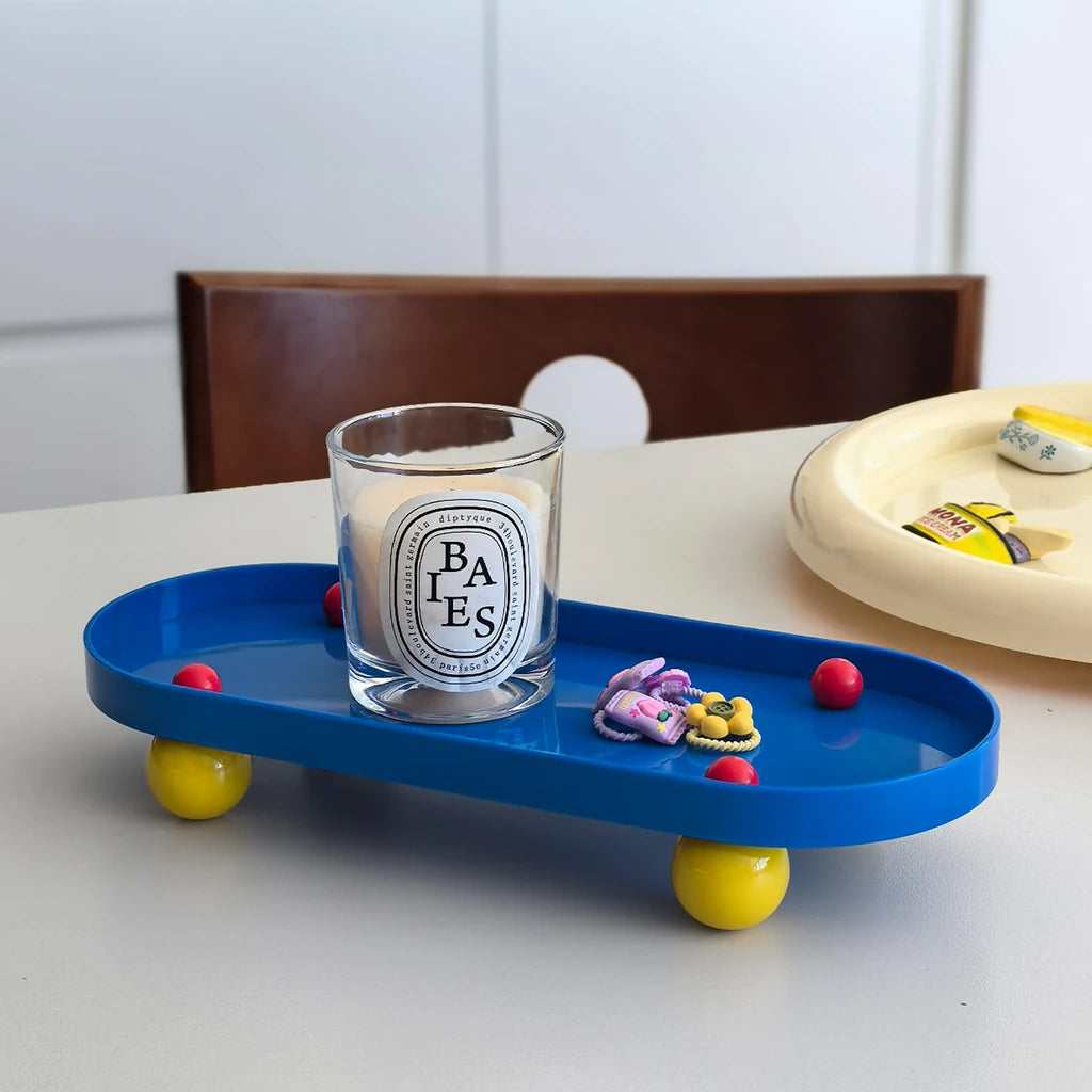 Oval Catchall Tray with Sculptural Sphere Feet