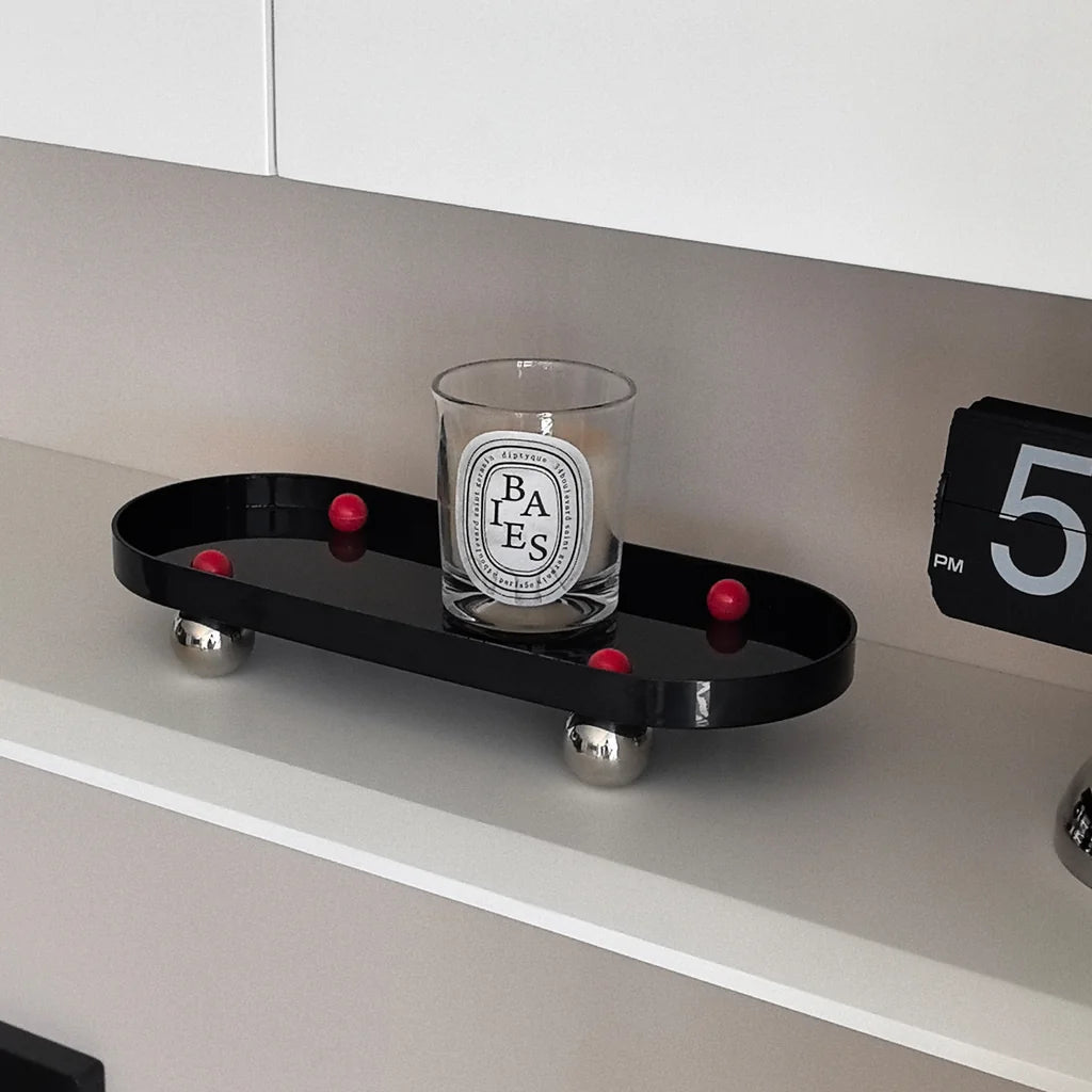 Oval Catchall Tray with Sculptural Sphere Feet