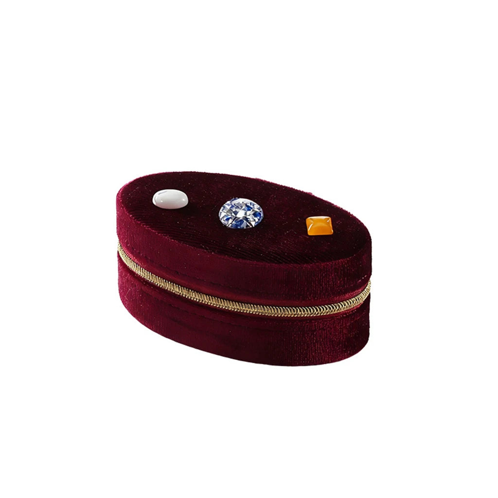 Oval Velvet Travel Jewelry Case with Gem Accents