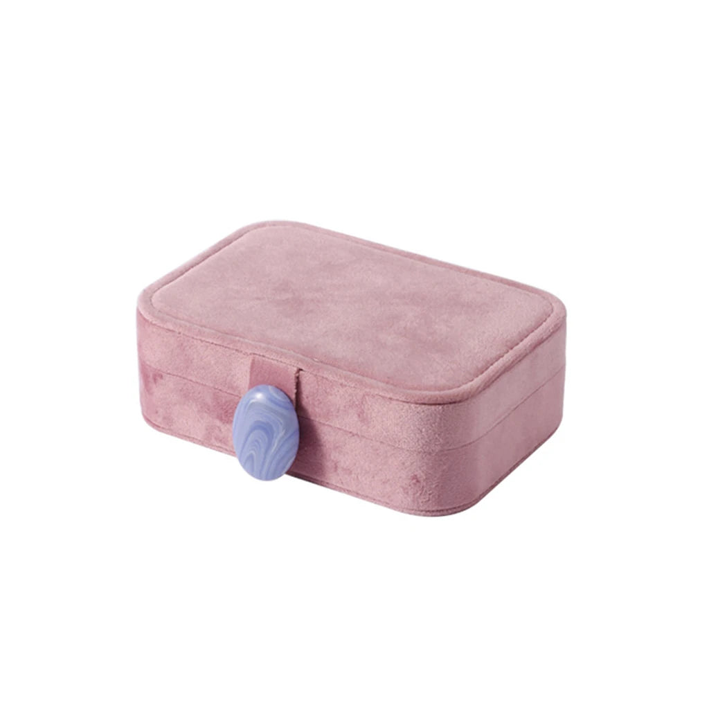 Rectangular Velvet Jewelry Case with Mirror and Natural Stone Accent