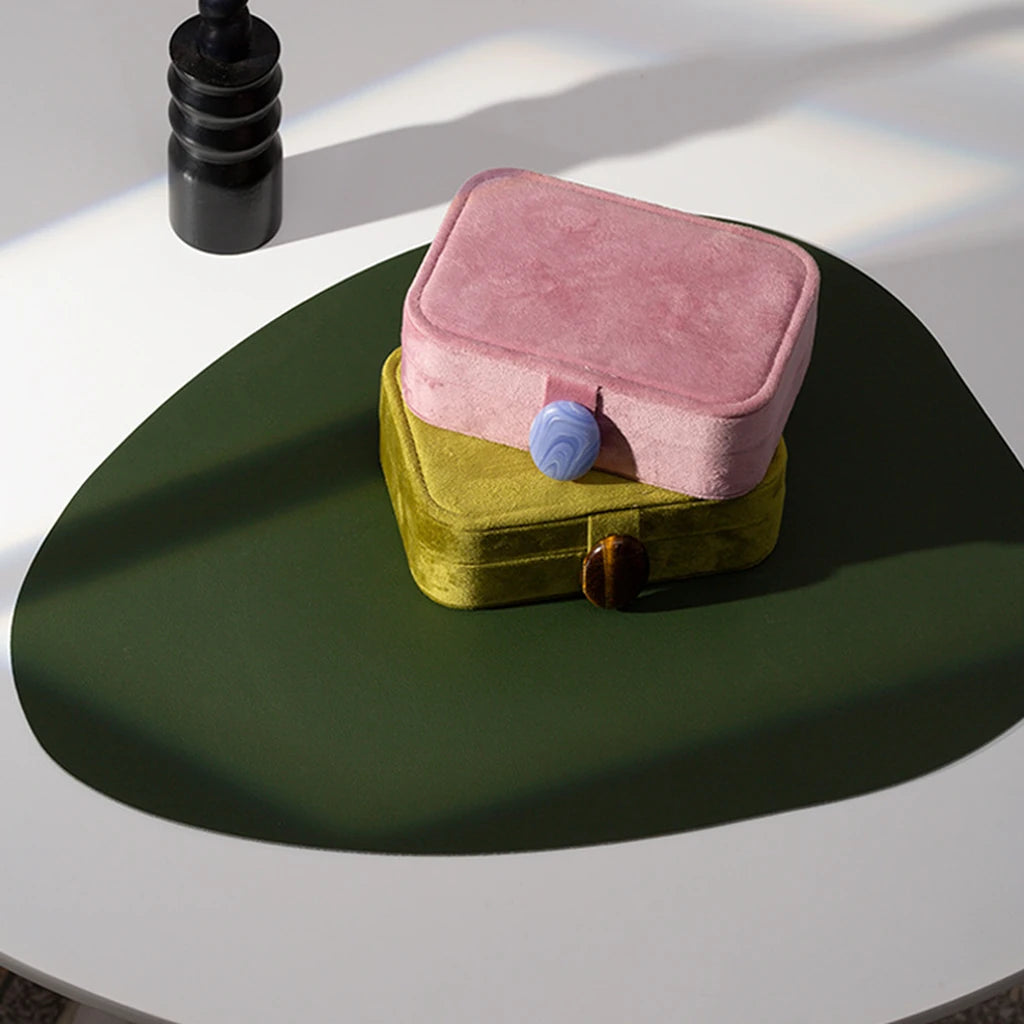 Rectangular Velvet Jewelry Case with Mirror and Natural Stone Accent