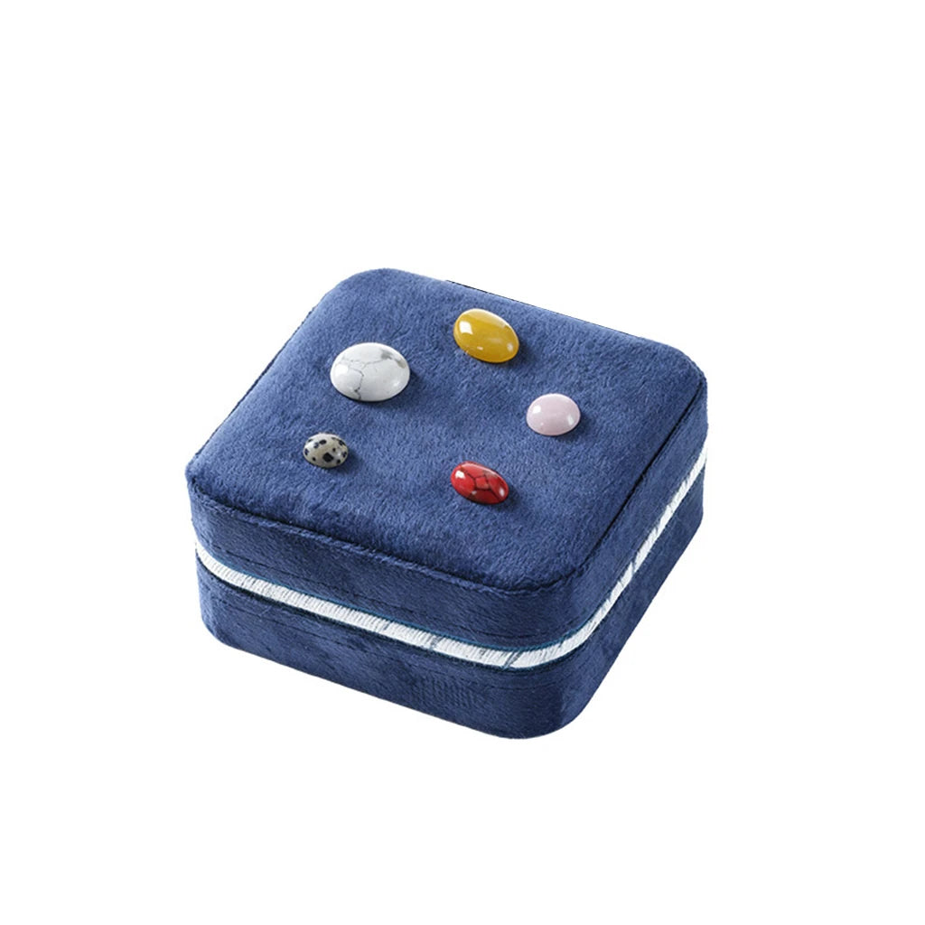 Square Velvet Travel Jewelry Case with Mirror and Gem Accents