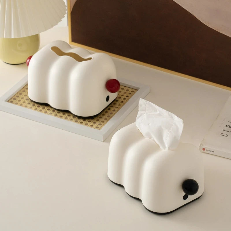 Cloud-Inspired Scalloped Tissue Box Cover with Sphere Accent