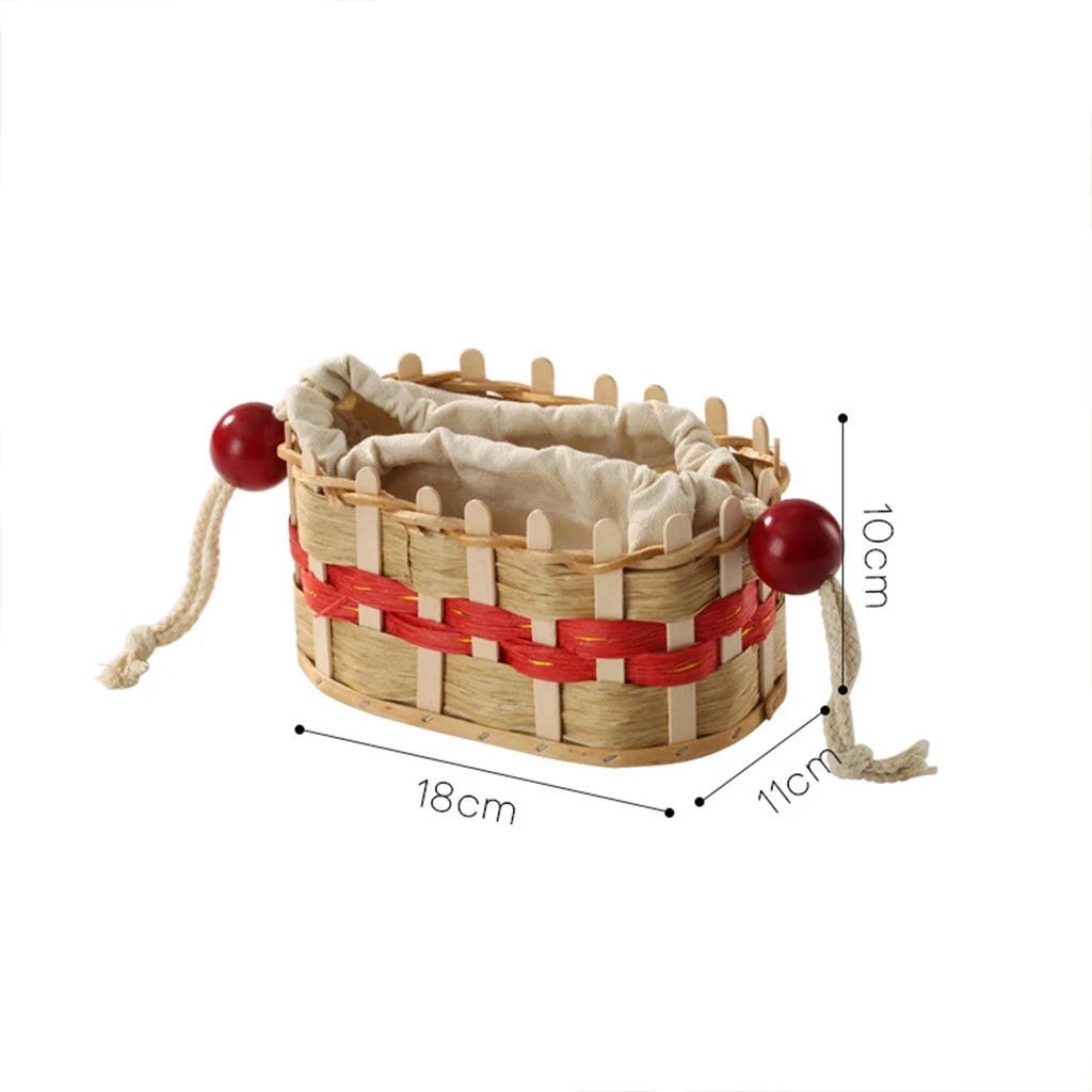 Woven Wood & Rattan Tissue Box Cover with Canvas Inner Pouch