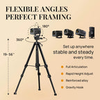 Vistacube tripod features flexible angle and height adjustment capabilities.