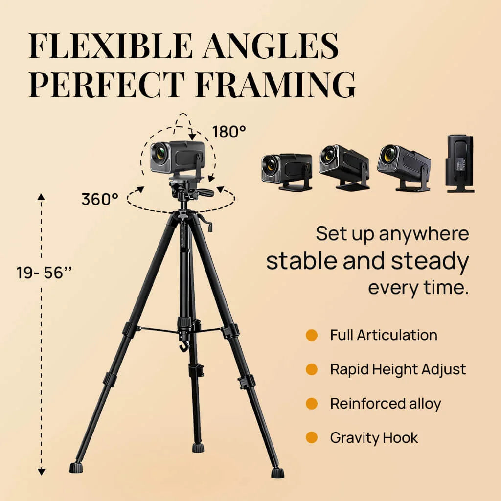 Vistacube tripod features flexible angle and height adjustment capabilities.
