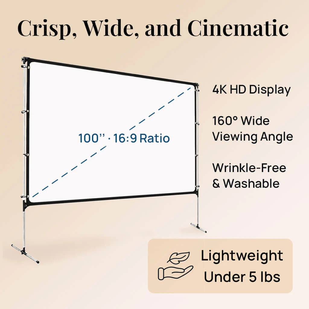 Vistacube 100-inch screen features a 4K HD display and wrinkle-free curtain